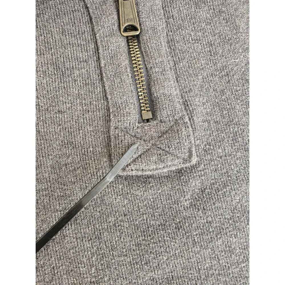 Tommy Hilfiger Mens Large 1/4 Zip Sweater Gray Cotton Pullover Mock Neck Logo